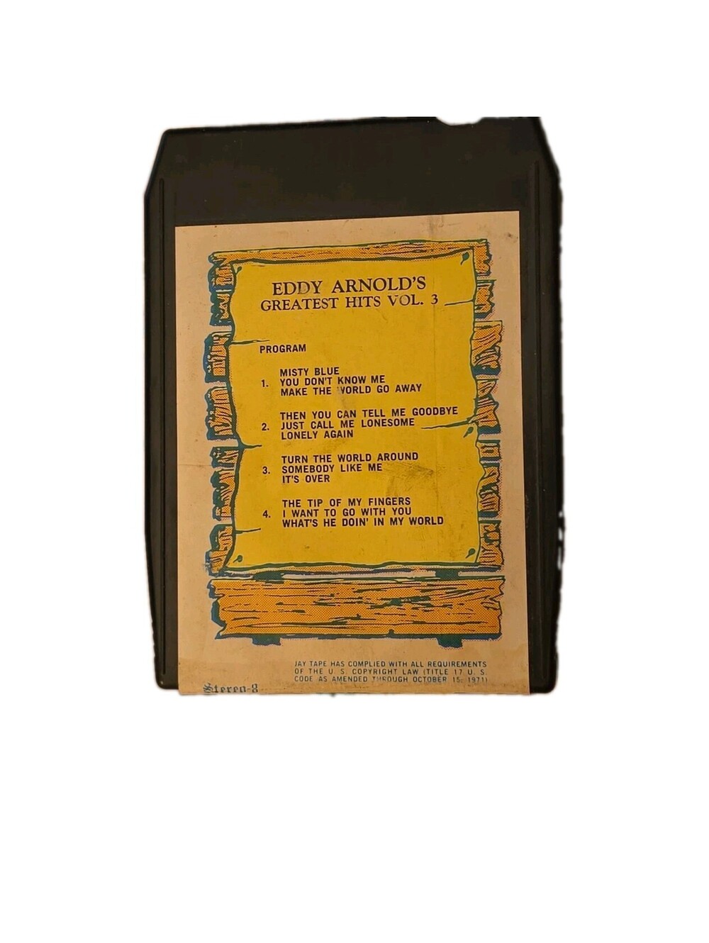 Eddy Arnold Greatest Hits Vol. 3 Stereo-8 8-Track Cartridge 405 - Good *A